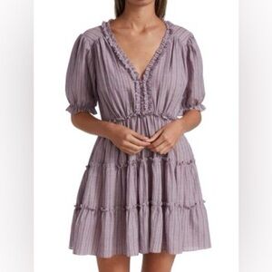 Elegant Purple Striped Cinq a Sept Dress